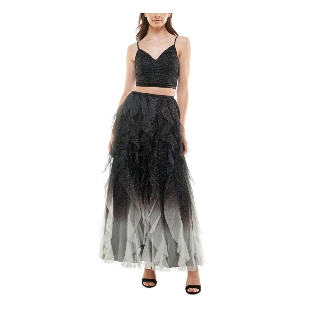 TEEZE ME Womens Dress Black Mesh Spaghetti Strap Cropped Top Juniors 13\14